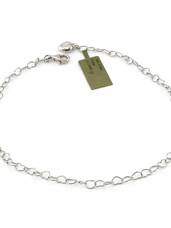 Jewelry - Heart Link Ankle Charm Bracelet Solid .925 Sterling Silver